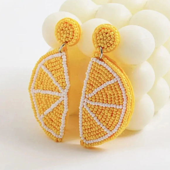 Sicily Lemon Orange Yellow Beaded Earrings - Picture 3 of 9